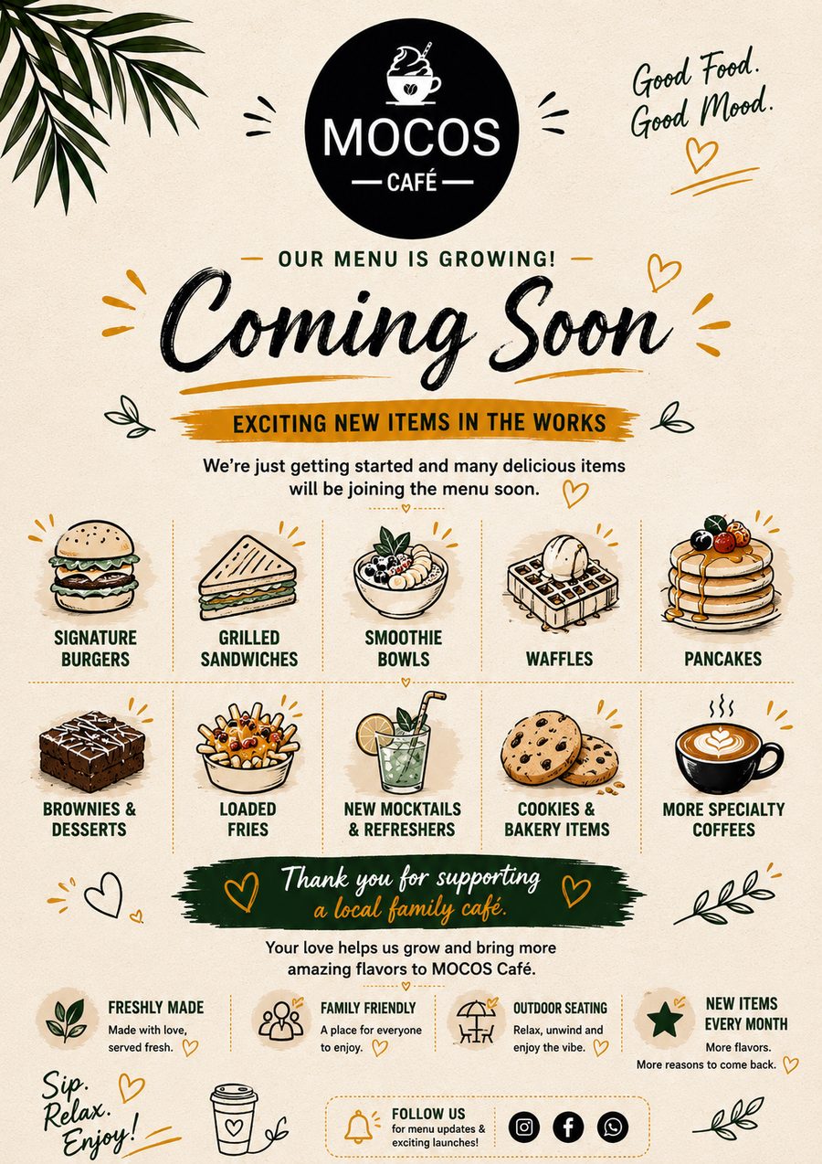 MOCOS Café new menu items flyer