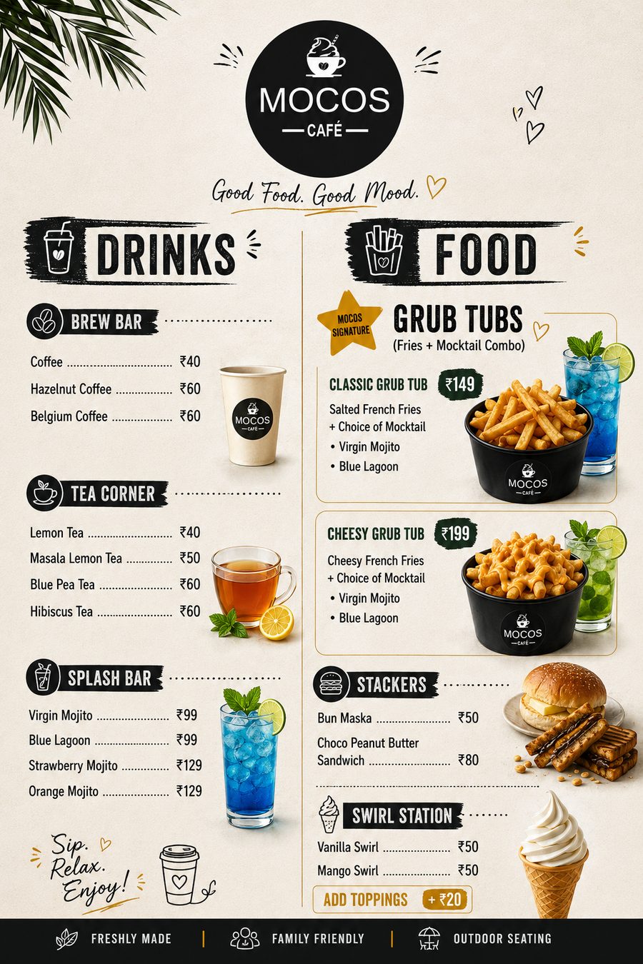 MOCOS Café food and drinks menu poster